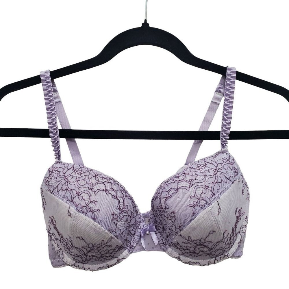 Affinitas Intimates Lilac Purple‎ Embroidered Lace Ruffle Strap Push Up Demi 36B